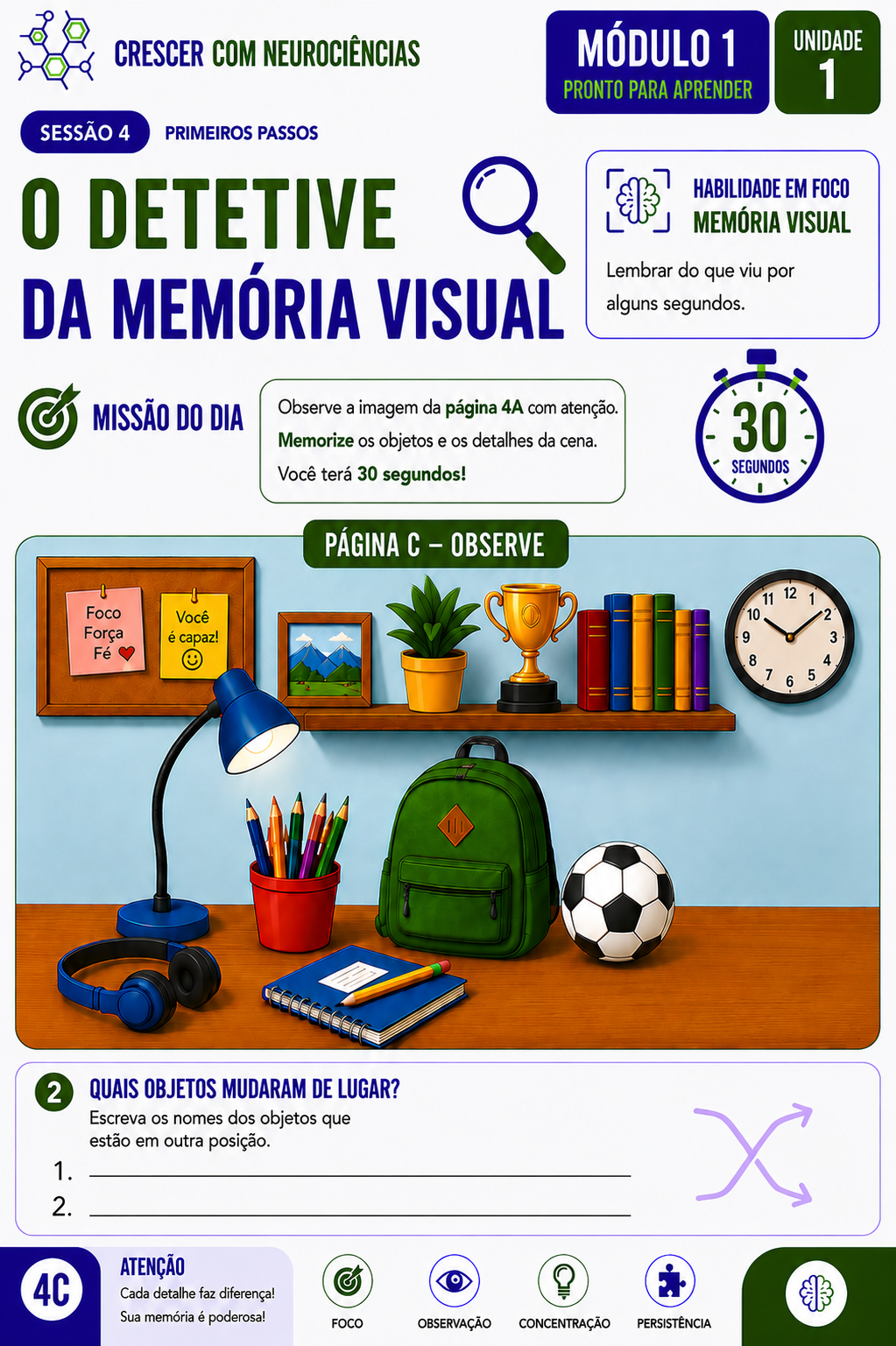 Página de atividade do material Crescer com Neurociências